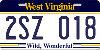WV license plate 2SZ018