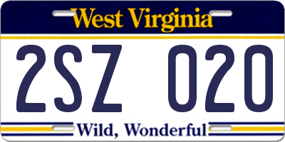 WV license plate 2SZ020