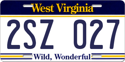 WV license plate 2SZ027