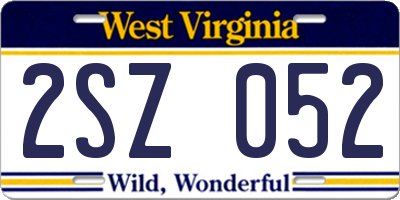 WV license plate 2SZ052