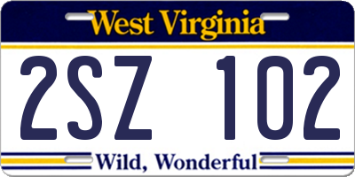 WV license plate 2SZ102
