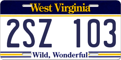 WV license plate 2SZ103