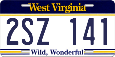WV license plate 2SZ141