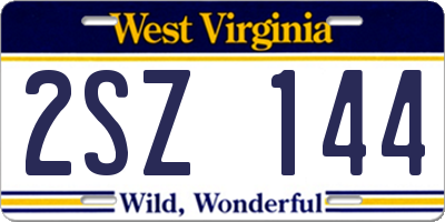 WV license plate 2SZ144