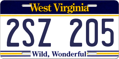 WV license plate 2SZ205
