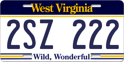 WV license plate 2SZ222