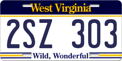 WV license plate 2SZ303