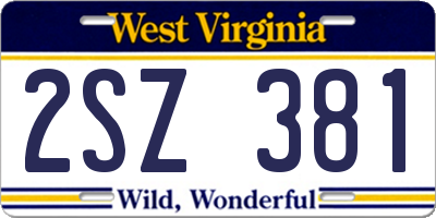 WV license plate 2SZ381