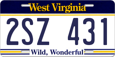 WV license plate 2SZ431