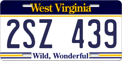 WV license plate 2SZ439