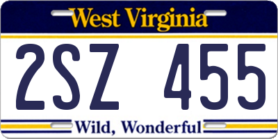 WV license plate 2SZ455