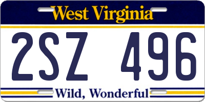 WV license plate 2SZ496