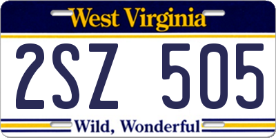 WV license plate 2SZ505
