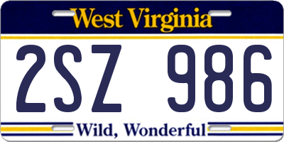WV license plate 2SZ986
