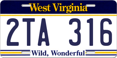 WV license plate 2TA316
