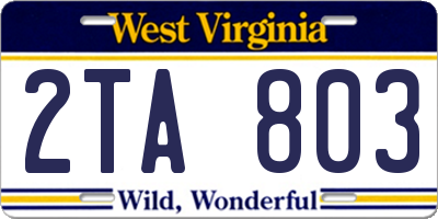 WV license plate 2TA803