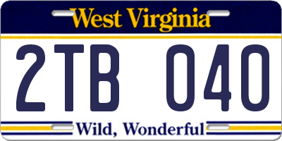 WV license plate 2TB040