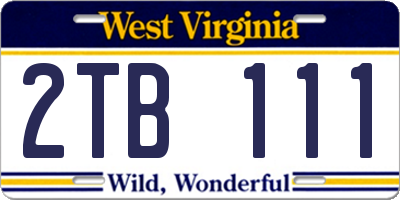 WV license plate 2TB111