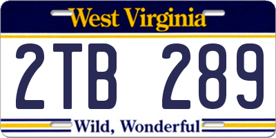 WV license plate 2TB289