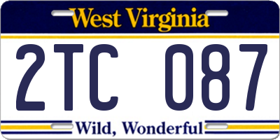 WV license plate 2TC087
