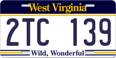 WV license plate 2TC139