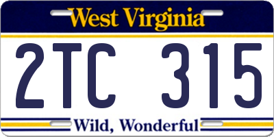 WV license plate 2TC315