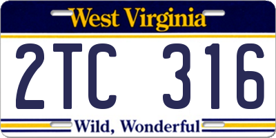 WV license plate 2TC316
