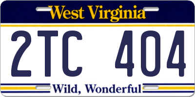 WV license plate 2TC404