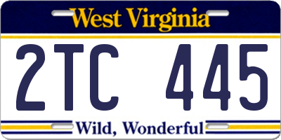 WV license plate 2TC445