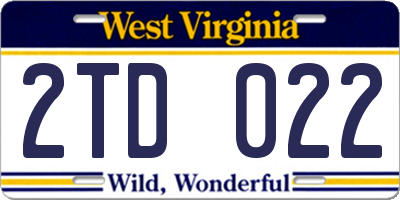 WV license plate 2TD022