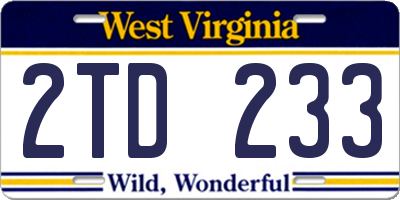 WV license plate 2TD233