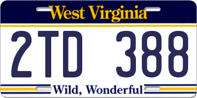 WV license plate 2TD388