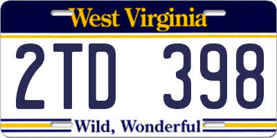 WV license plate 2TD398