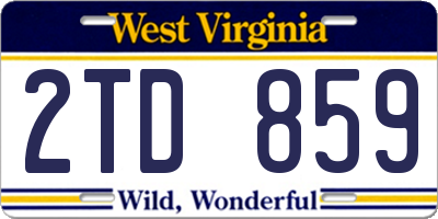 WV license plate 2TD859