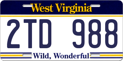WV license plate 2TD988