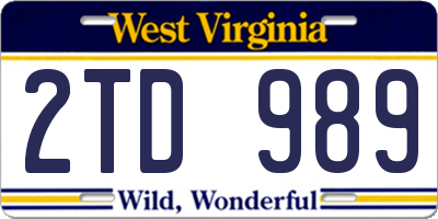 WV license plate 2TD989