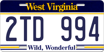 WV license plate 2TD994