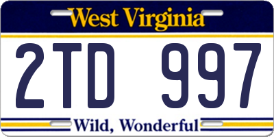WV license plate 2TD997