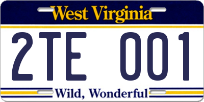 WV license plate 2TE001
