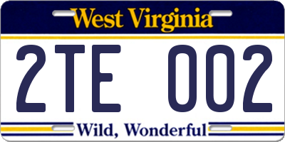 WV license plate 2TE002