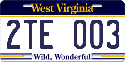 WV license plate 2TE003