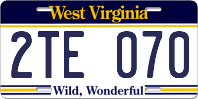WV license plate 2TE070
