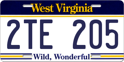 WV license plate 2TE205