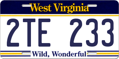 WV license plate 2TE233