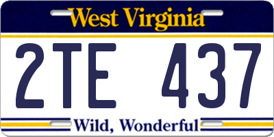 WV license plate 2TE437