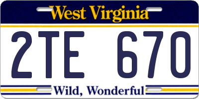 WV license plate 2TE670