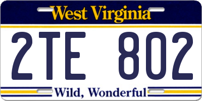 WV license plate 2TE802