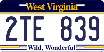 WV license plate 2TE839