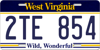 WV license plate 2TE854