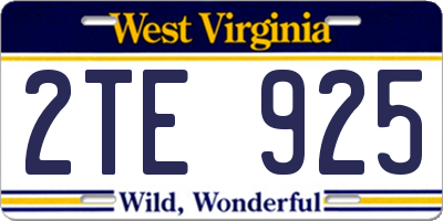 WV license plate 2TE925